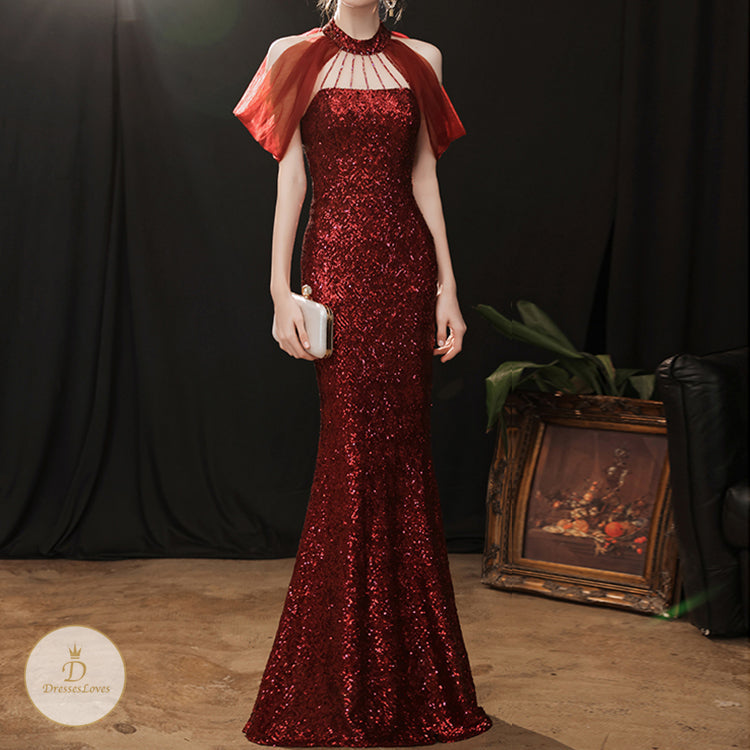 #7685 HALTERNECK EVENING DRESS