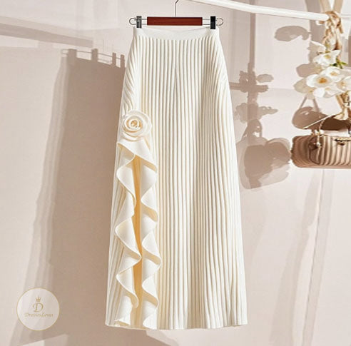 #7853 3D Rose Knit Skirt