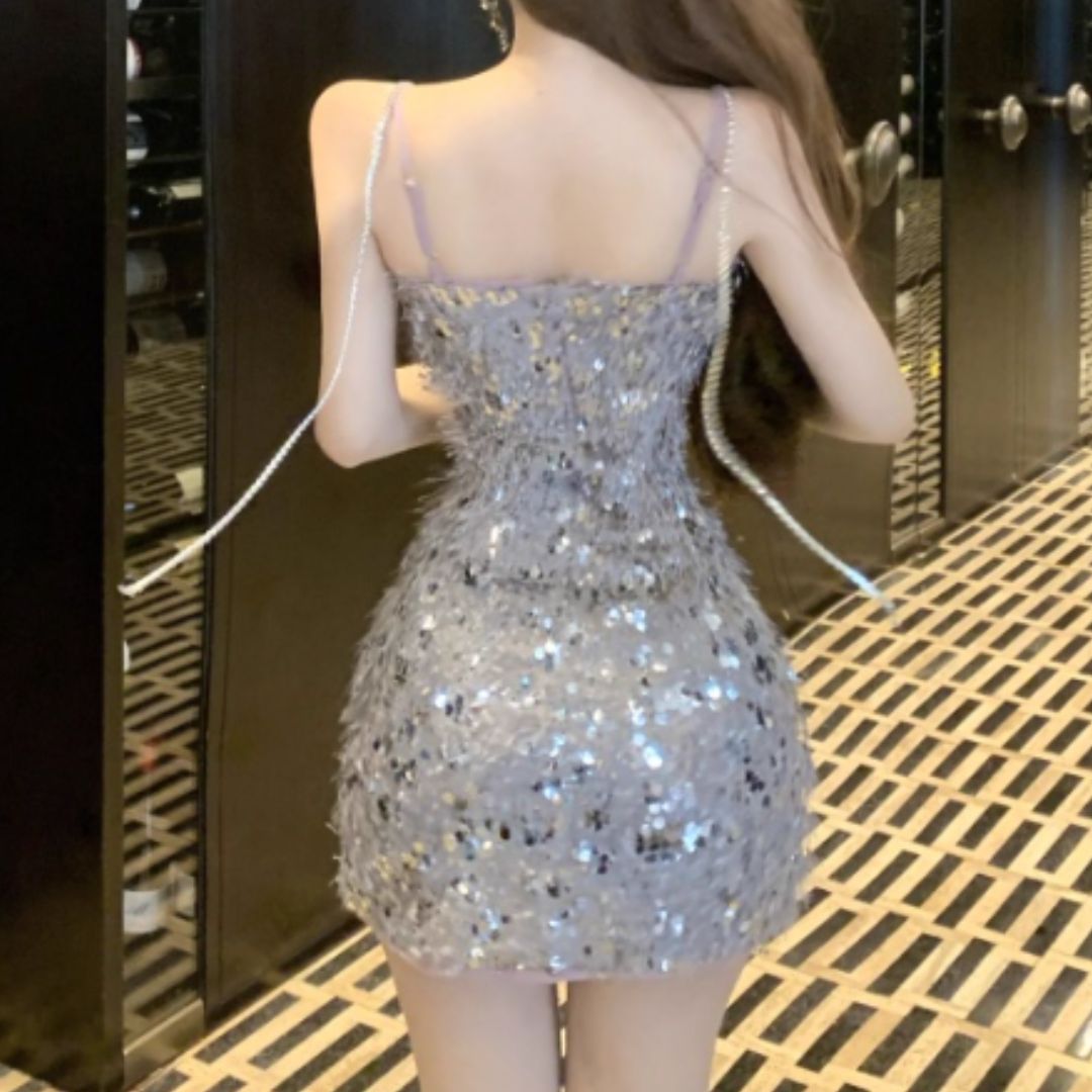 #7902 LUXE SEQUIN FRINGE RHINESTONE DRESS