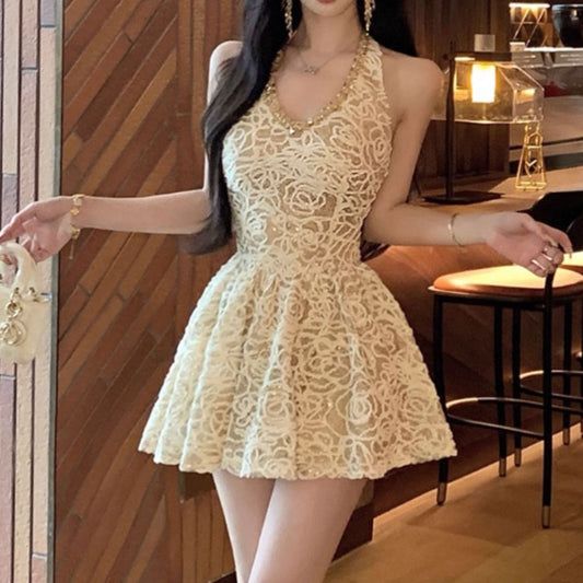 #7913 LUXURIOUS BEADED NECKLINE DRESS