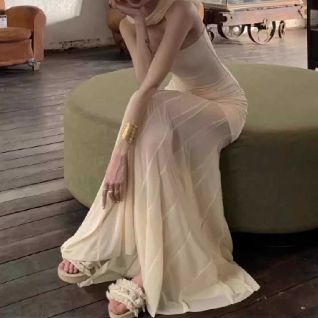 #7918 OFF-SHOULDER MESH STRAPLESS MERMAID LONG DRESS
