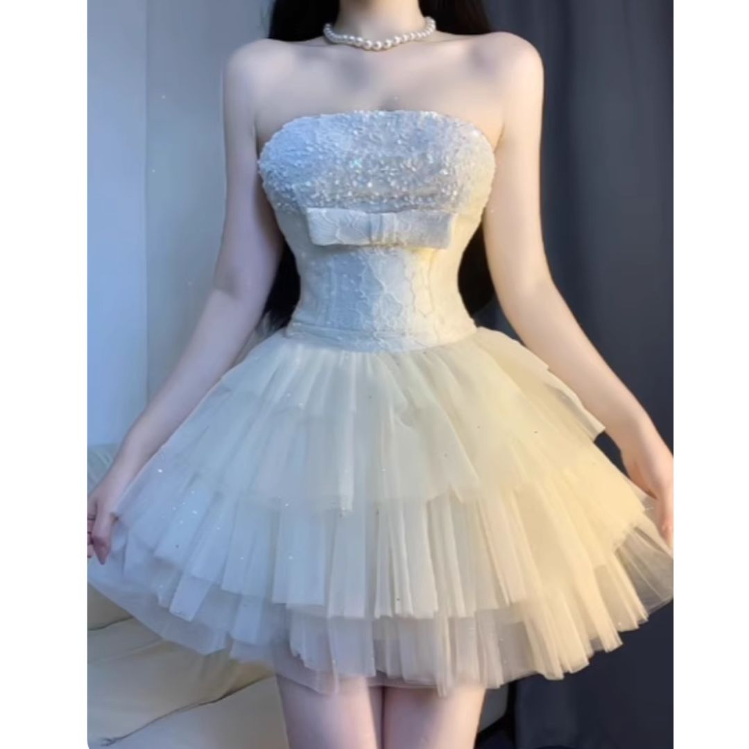 #7926 DELICATE MESH CAMI PUFF DRESS