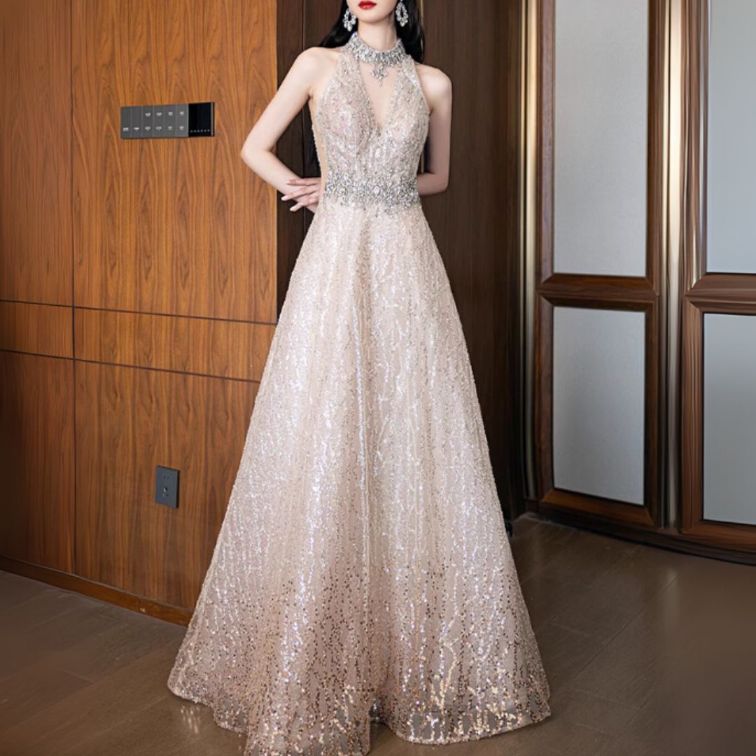 #7929 LUXURY HALTERNECK SEQUIN EVENING DRESS