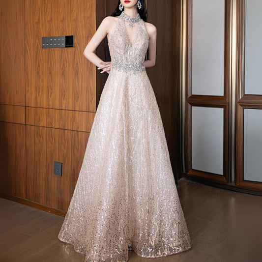#7929 LUXURY HALTERNECK SEQUIN EVENING DRESS