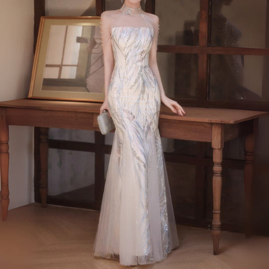 #7930 HALTERNECK BEADED SEQUIN EVENING DRESS
