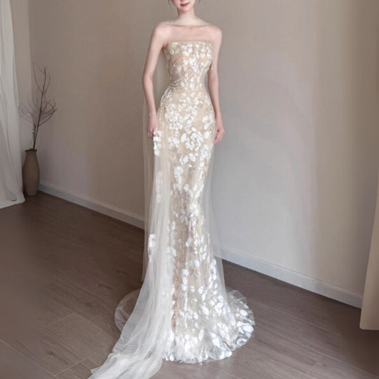 #7934 LUXE FRENCH ELEGANT STRAPLESS EVENING DRESS