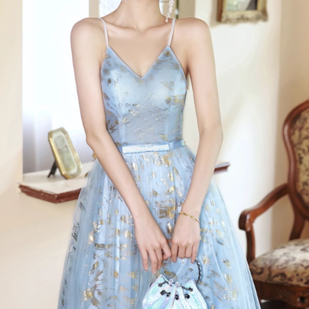 #7937 STRAPPY BLUE EVENING DRESS
