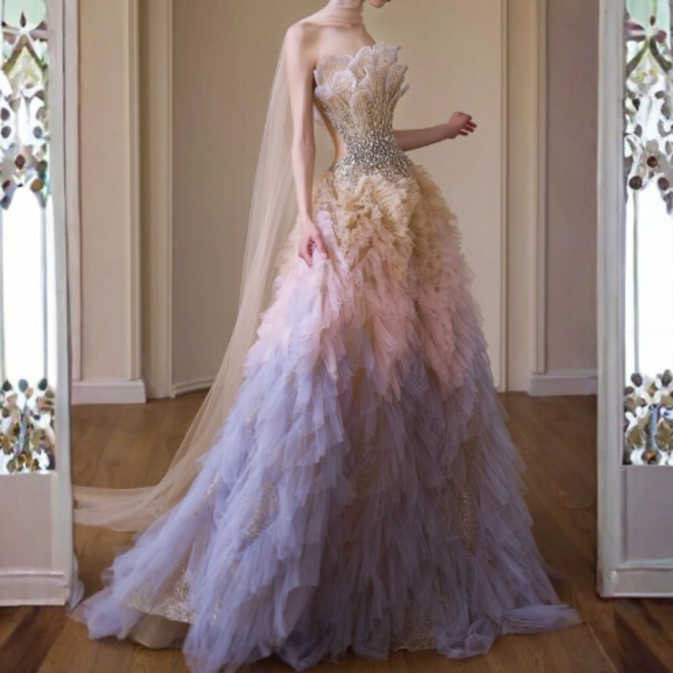 #7939 GRADIENT HEAVY EMBELLISHED EVENING DRESS