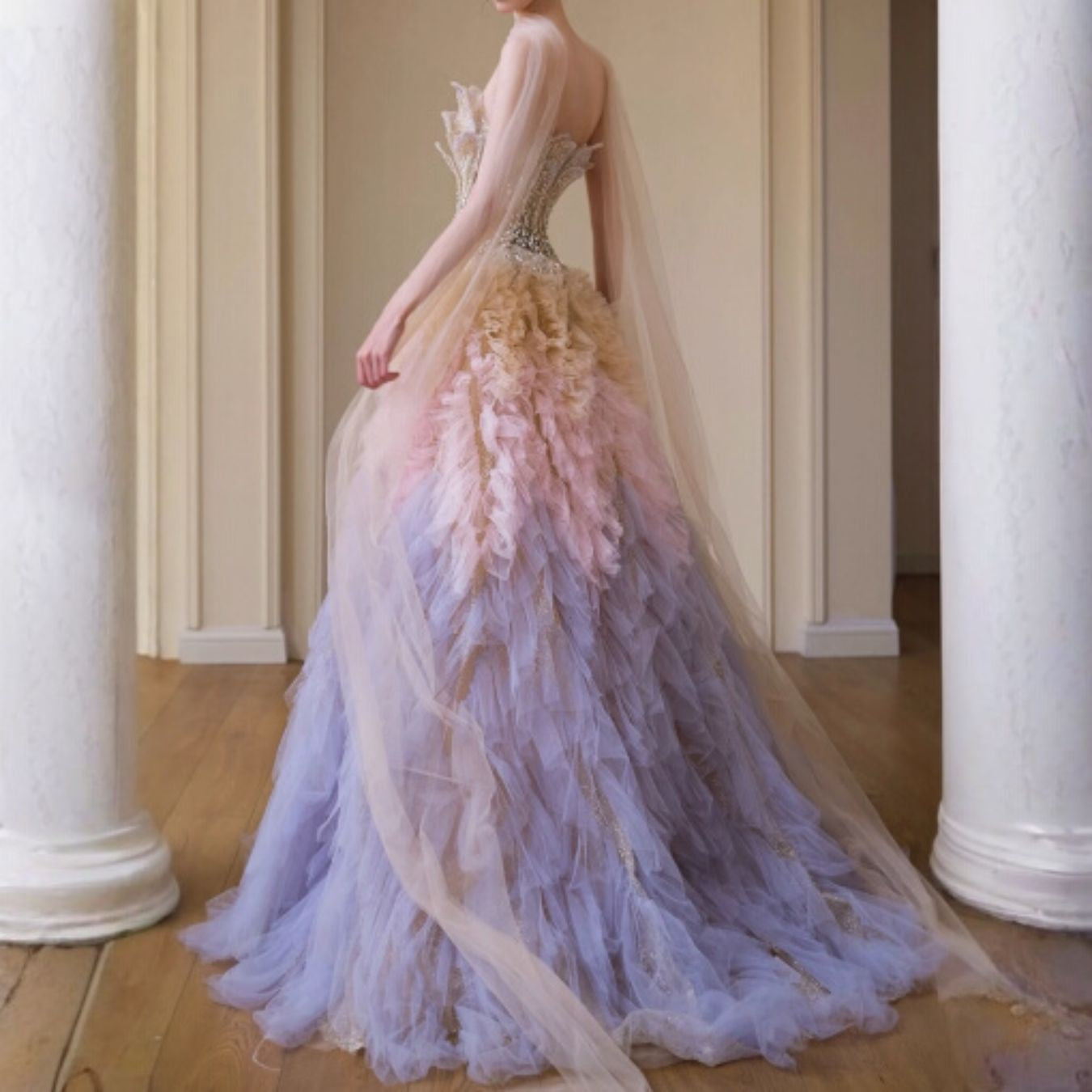 #7939 GRADIENT HEAVY EMBELLISHED EVENING DRESS