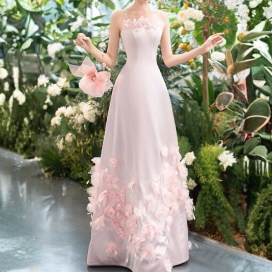 #7940 STRAPLESS FLORAL HEAVY EMBELLISHED EVENING DRESS