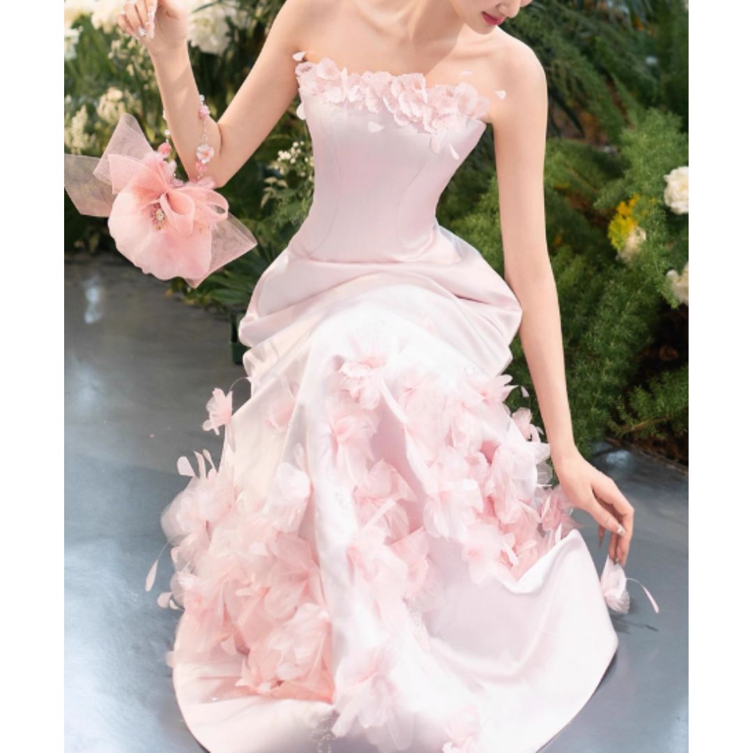 #7940 STRAPLESS FLORAL HEAVY EMBELLISHED EVENING DRESS