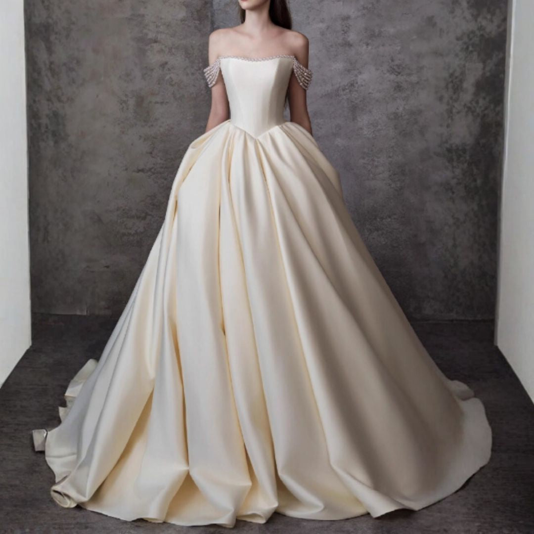 #7944 FRENCH OFF-SHOULDER SATIN WEDDING DRESS