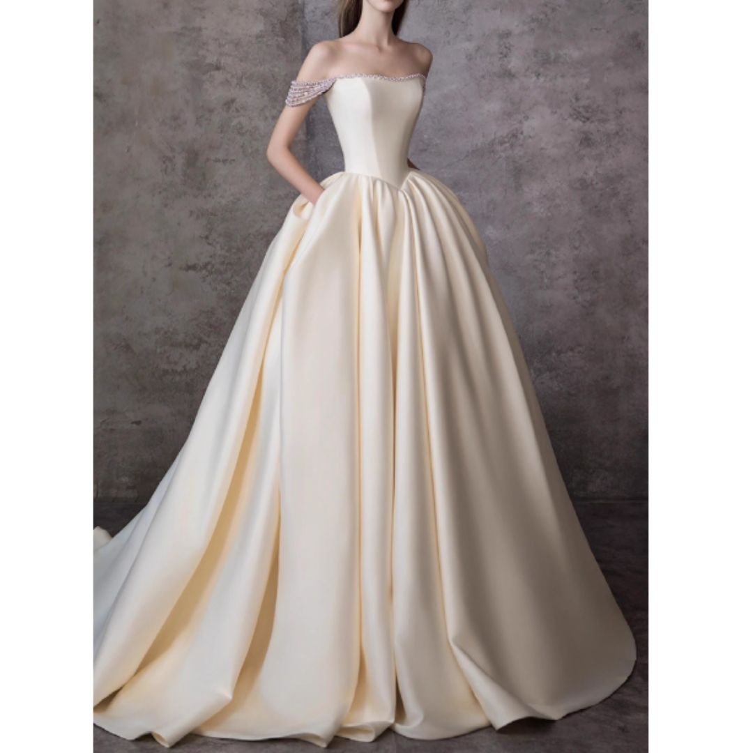 #7944 FRENCH OFF-SHOULDER SATIN WEDDING DRESS
