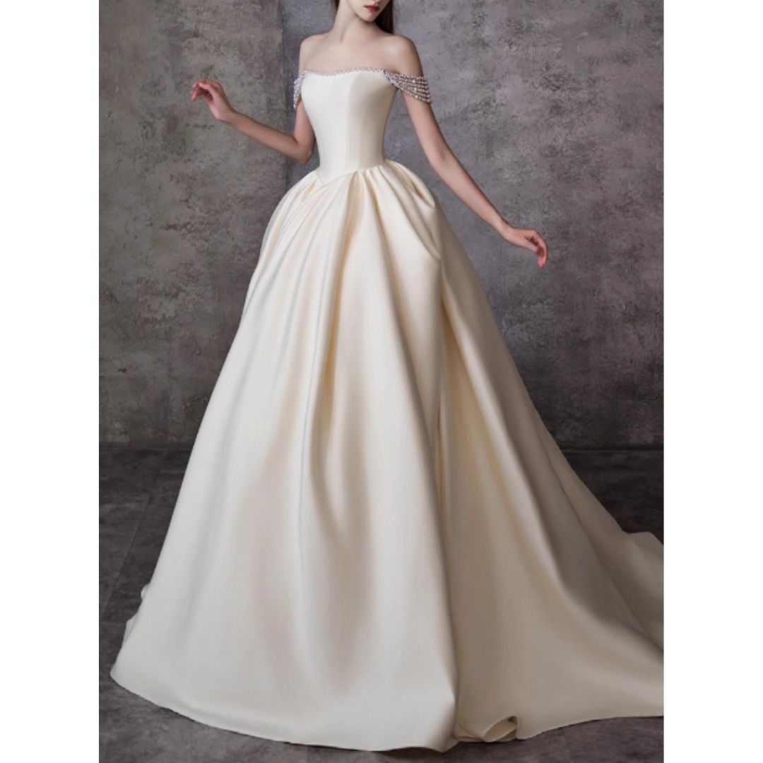 #7944 FRENCH OFF-SHOULDER SATIN WEDDING DRESS