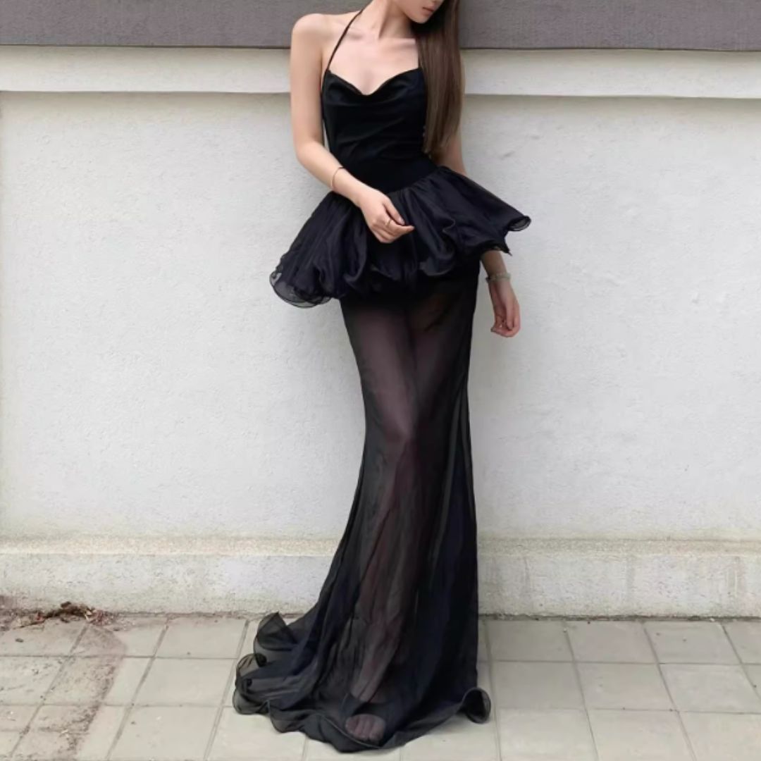 #7946 HALTER NECK CUTE PUFF DRESS