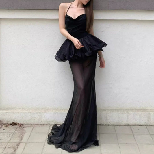 #7946 HALTER NECK CUTE PUFF DRESS