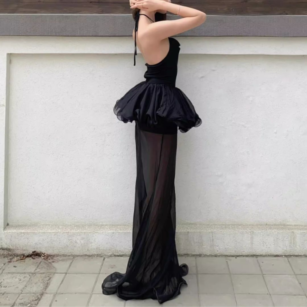 #7946 HALTER NECK CUTE PUFF DRESS