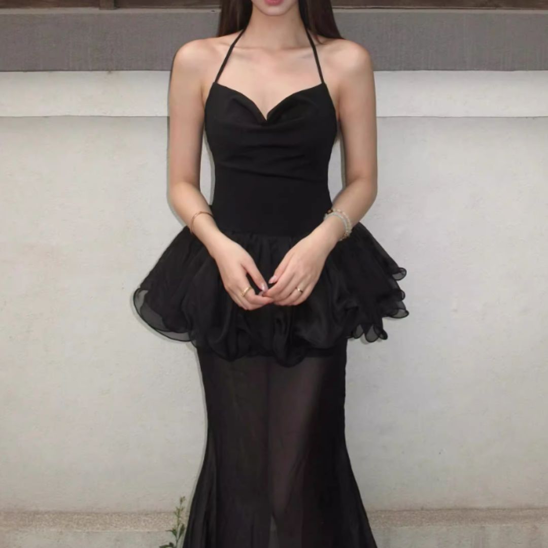 #7946 HALTER NECK CUTE PUFF DRESS