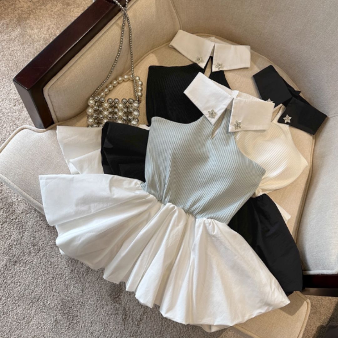 #7947 GLITTERING RHINESTONE PATCHED HALTER NECK DRESS