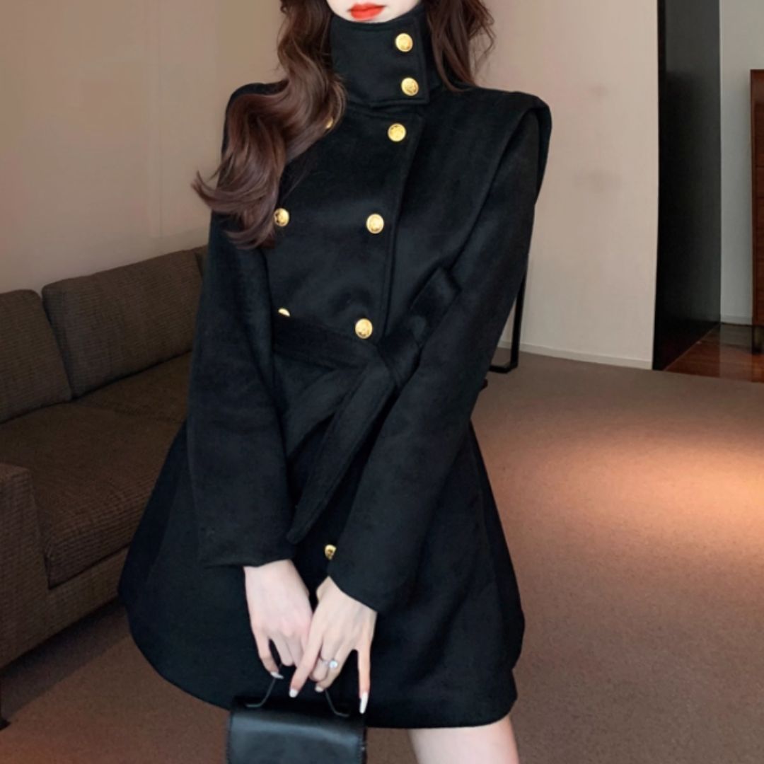 #7954 HIGH NECK DOUBLE-BREASTED WOOL BLAZER JACKET