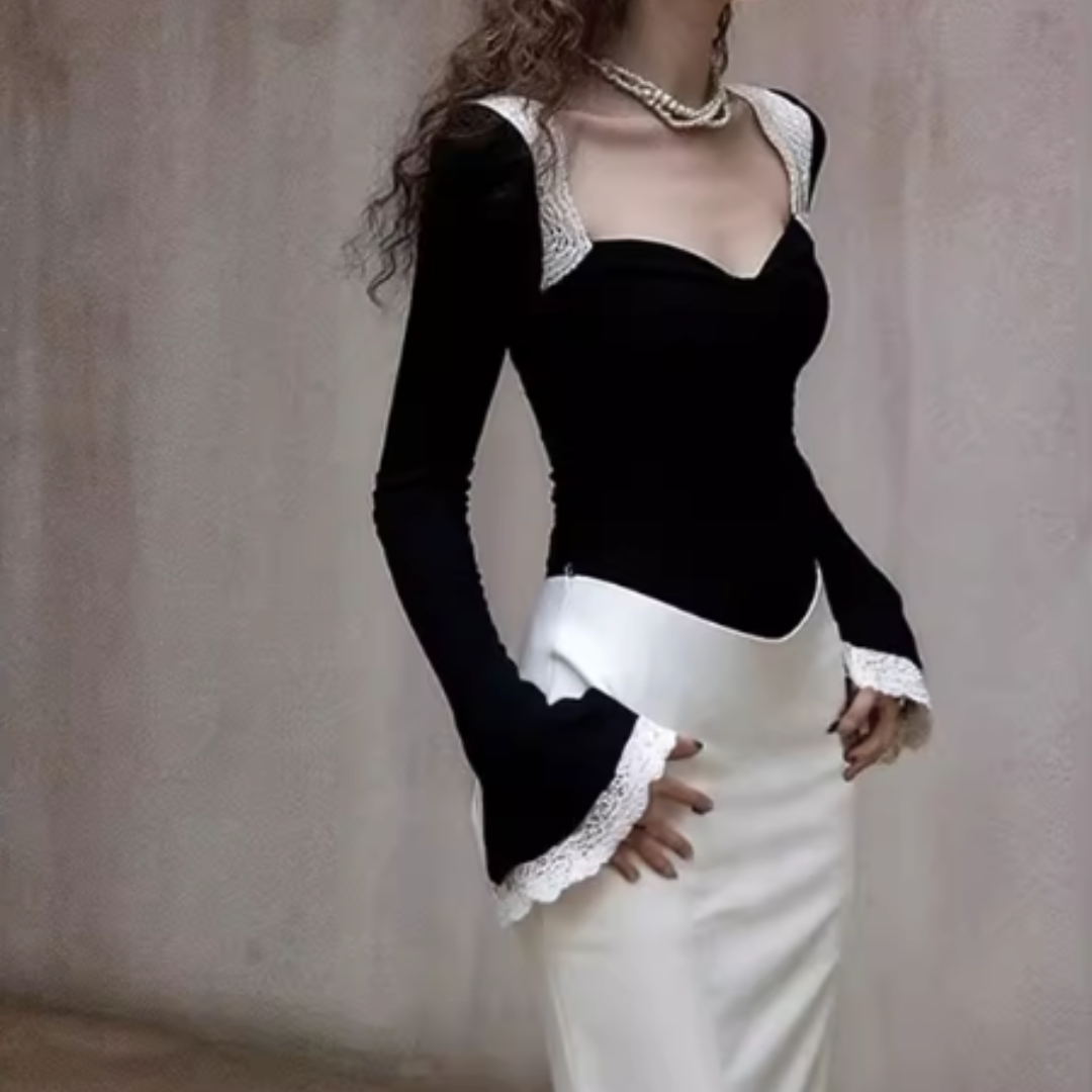 LACE EMBROIDERED KNIT TOP #7960