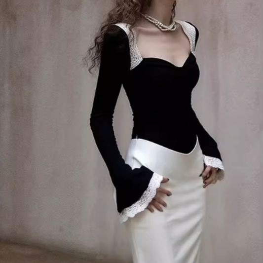 LACE EMBROIDERED KNIT TOP #7960