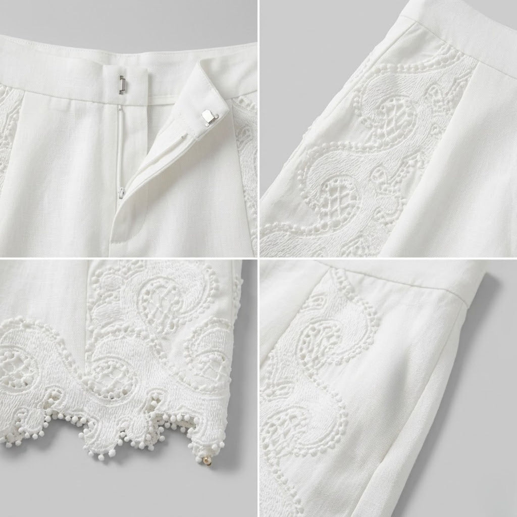 White Eyelet Jacquard Shorts