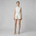 Pleated Shorts with Ruffle Trim