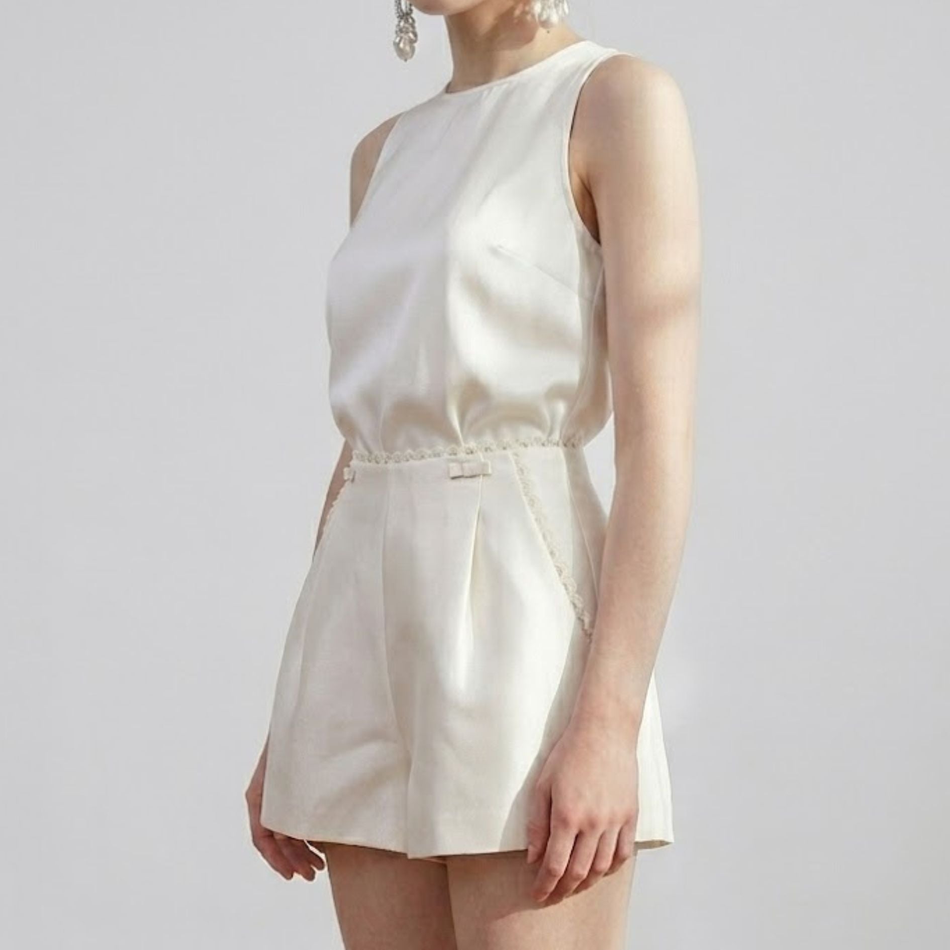Pleated Shorts with Ruffle Trim