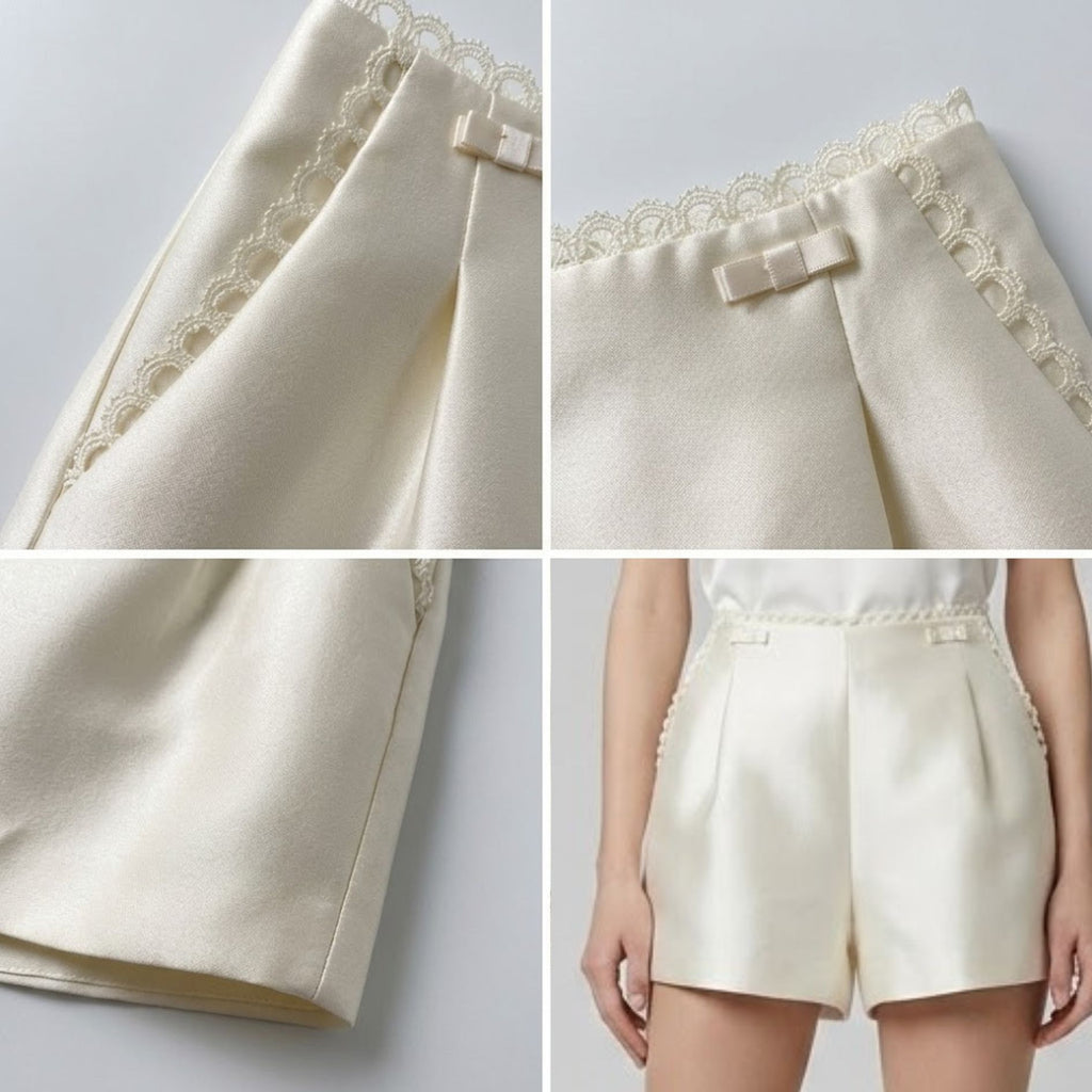 Pleated Shorts with Ruffle Trim