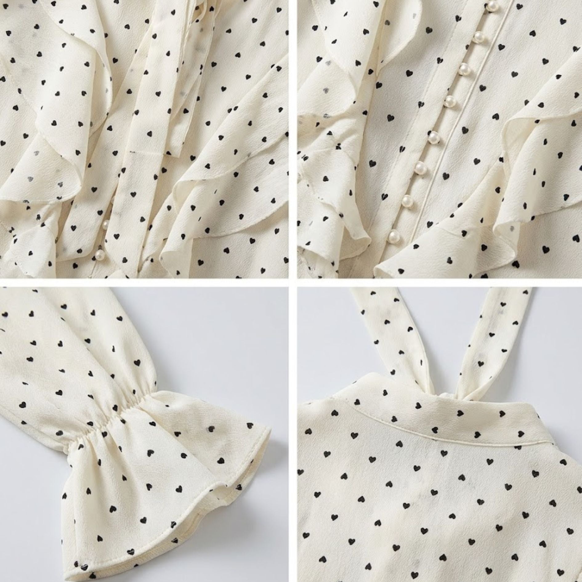 Tie-Neck Ruffle Polka Dot Blouse