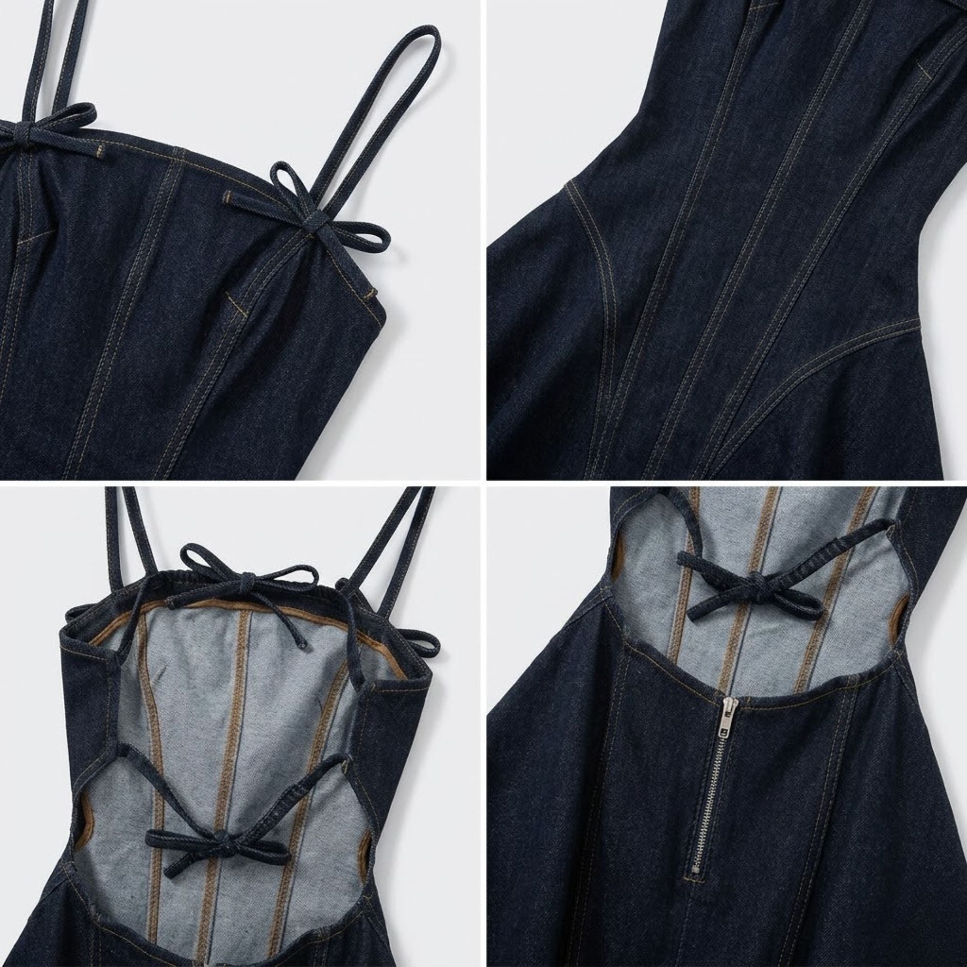 Tie-Bow Denim Strappy Dress