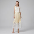 Lace-Trimmed Satin Pleated Skirt