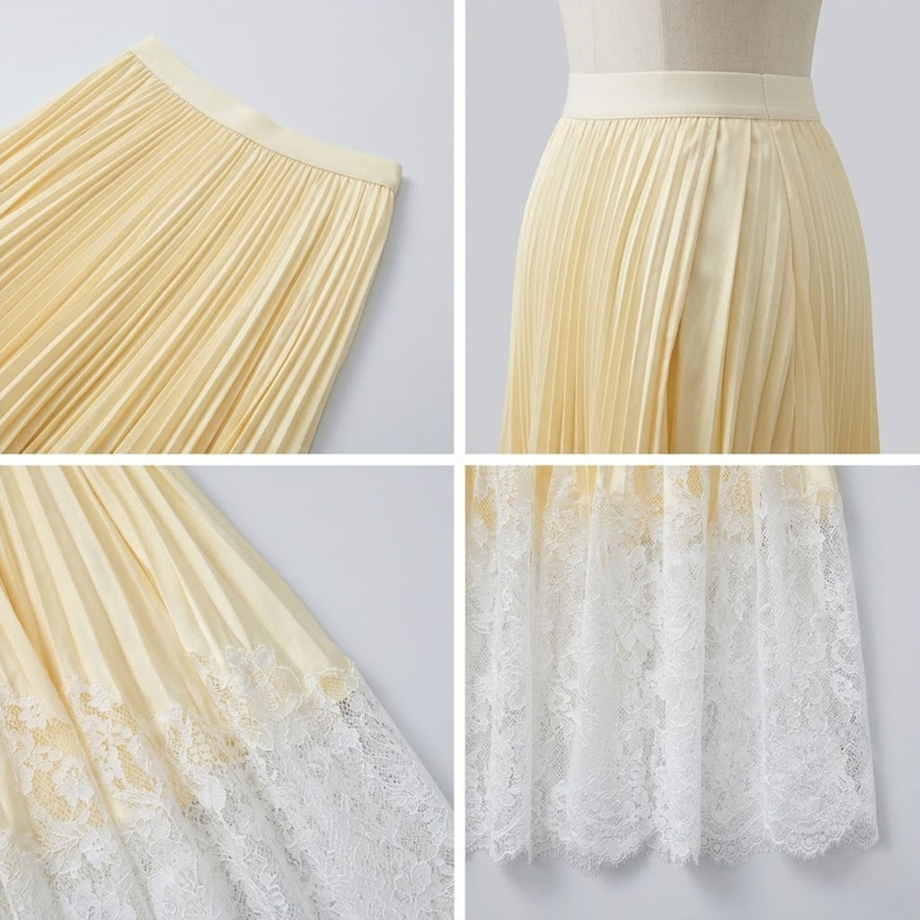 Lace-Trimmed Satin Pleated Skirt