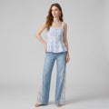 Lace-Trimmed Rhinestone Striped Tank Top