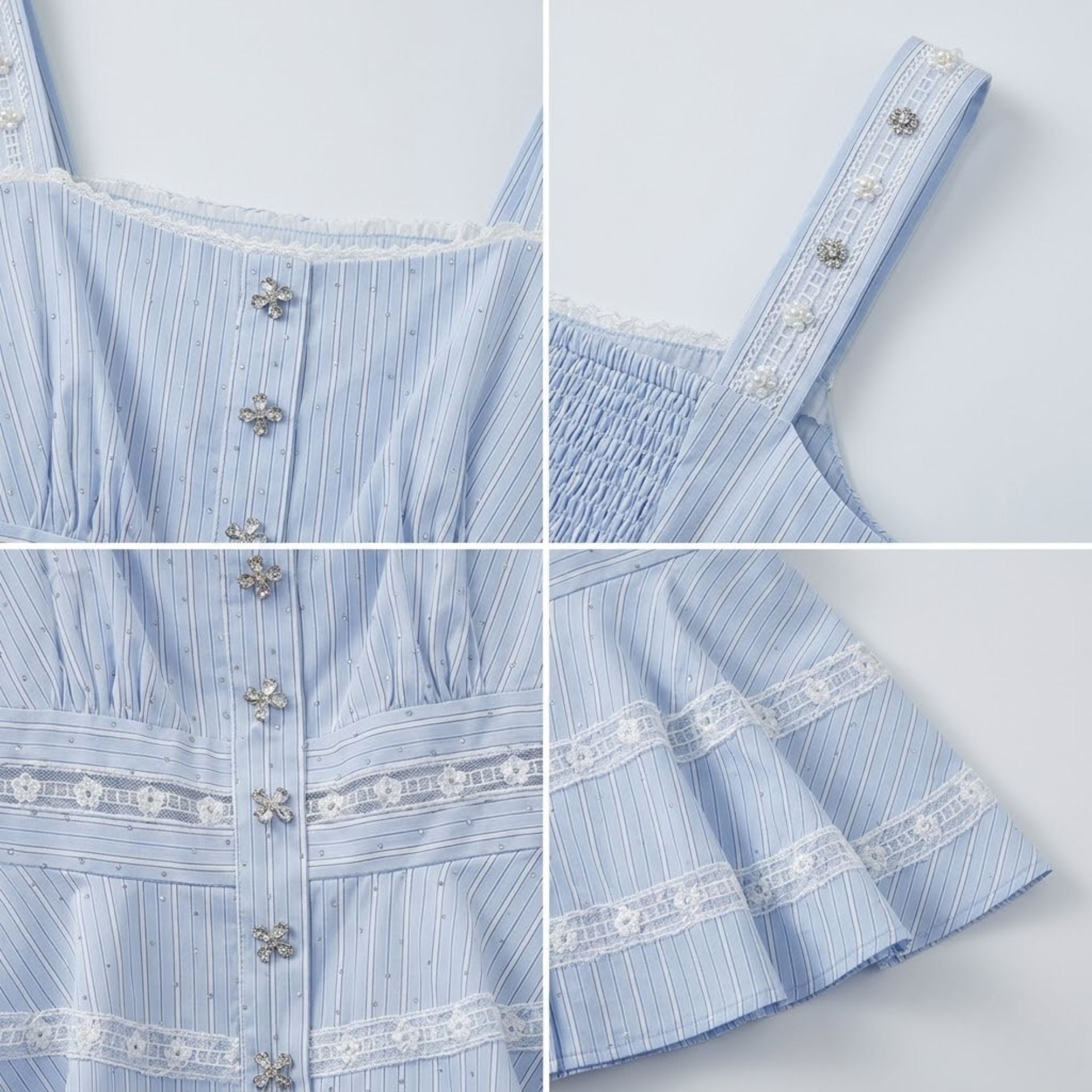 Lace-Trimmed Rhinestone Striped Tank Top