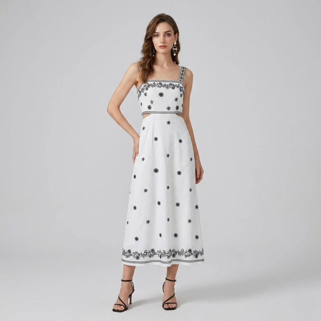 Embroidered Cutout Cami Maxi Dress