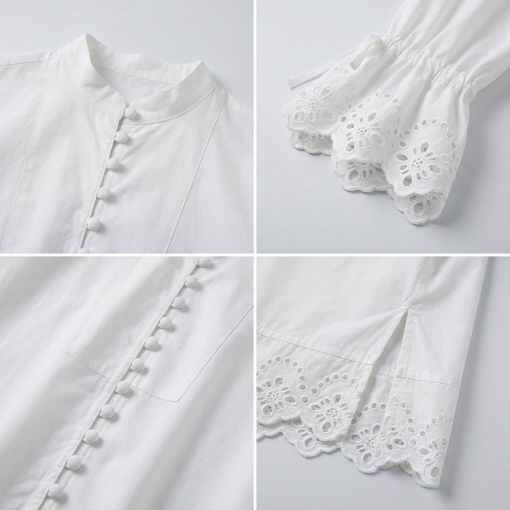Embroidered Flare-Sleeve White Blouse