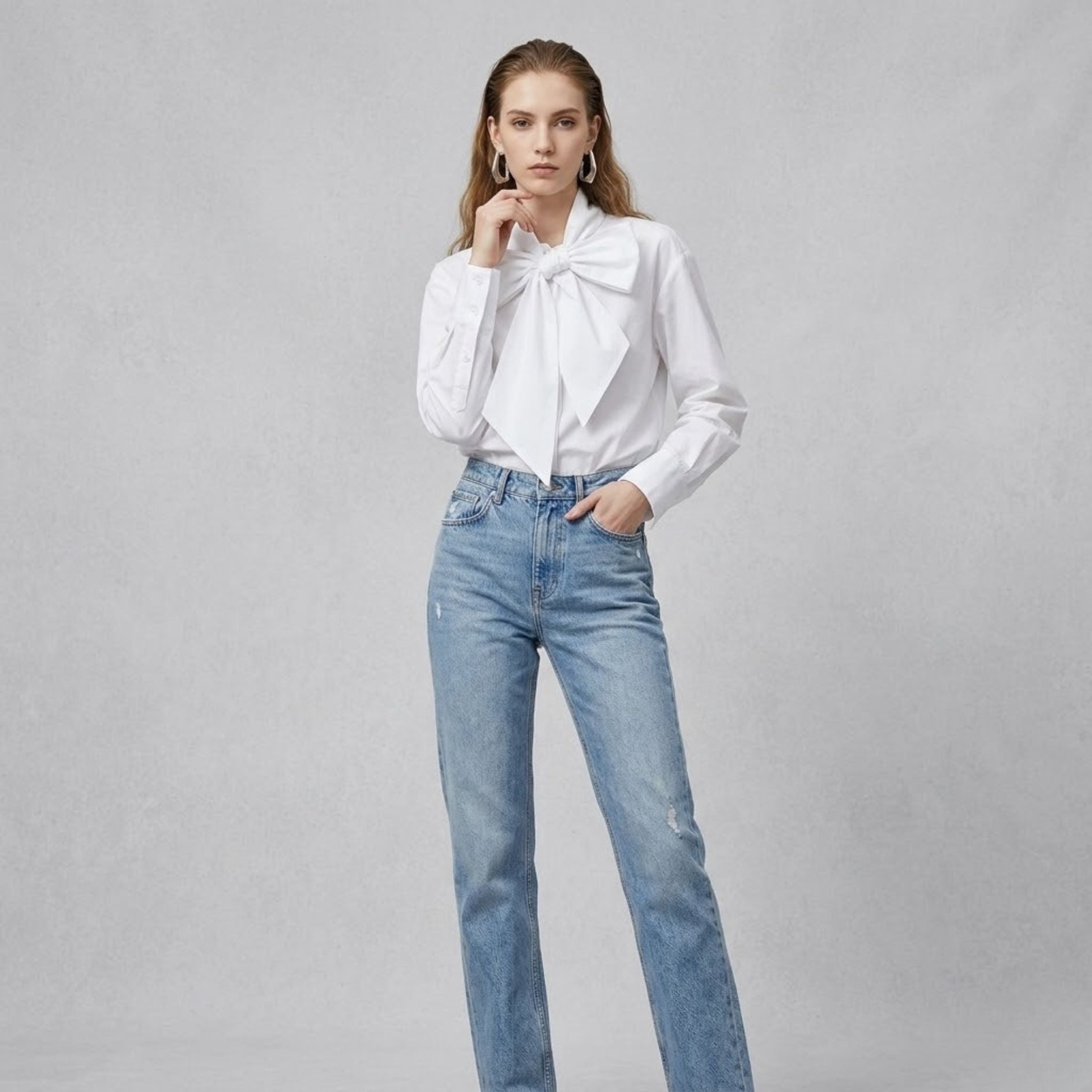 Tie-Neck Bow White Blouse