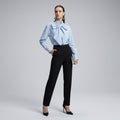 Tie-Neck Bow Striped Blouse