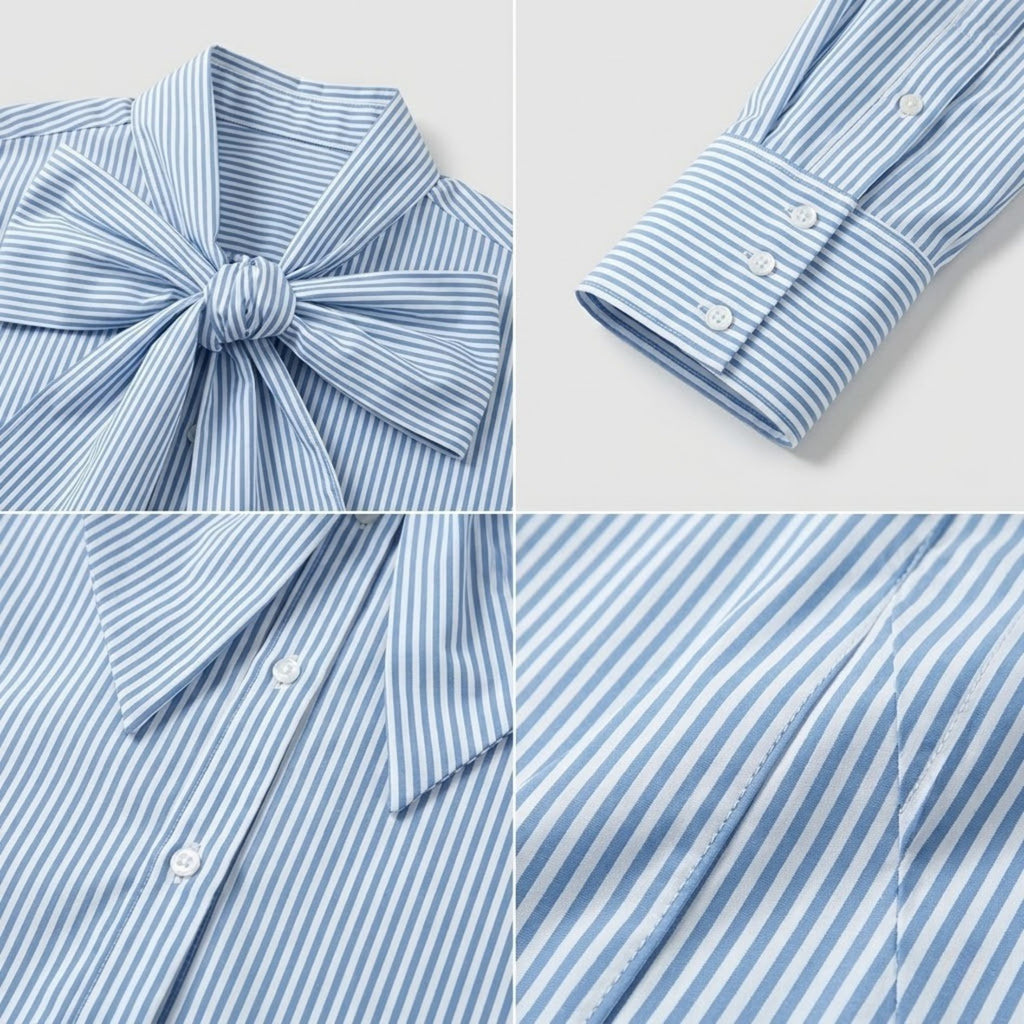 Tie-Neck Bow Striped Blouse