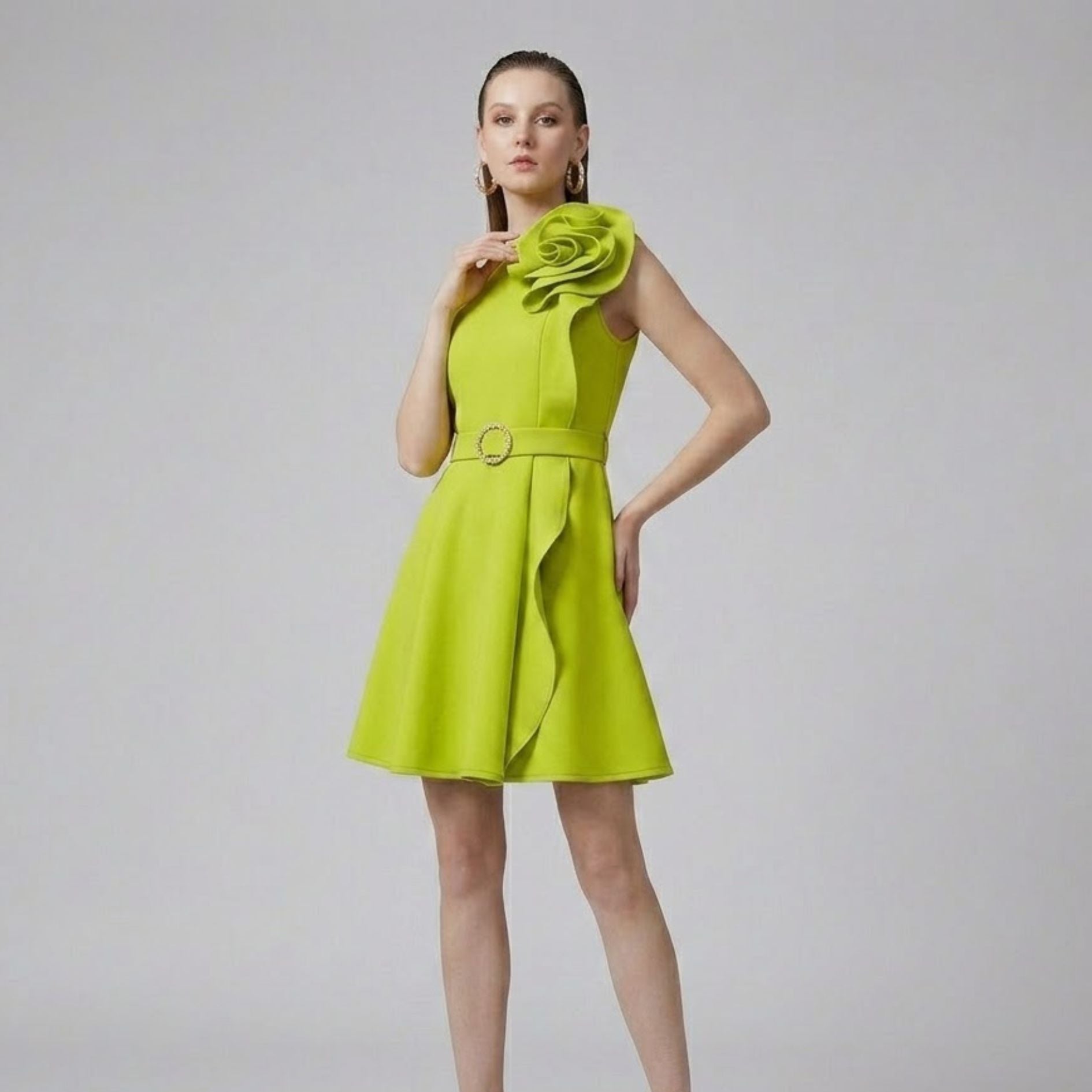 3D Floral Crew Neck Dress