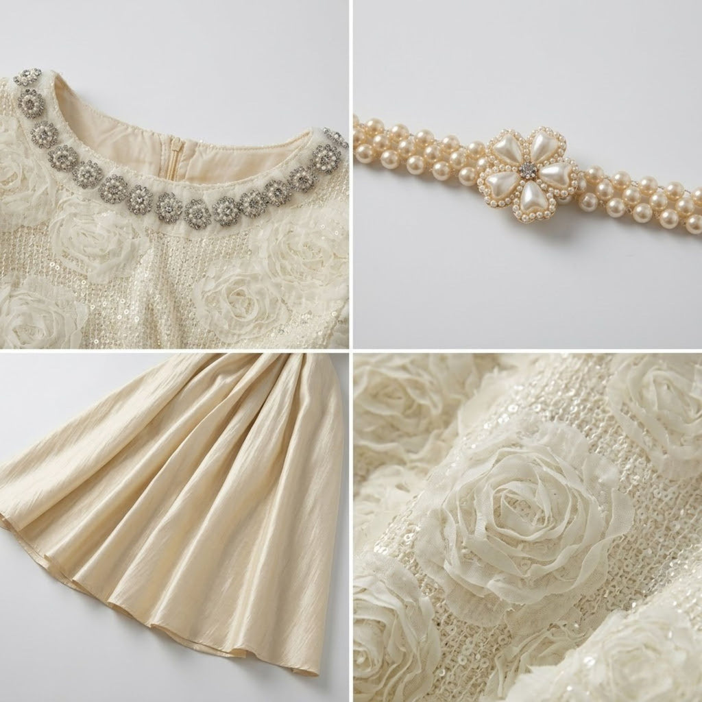 Beaded Sequin 3D Floral Dress