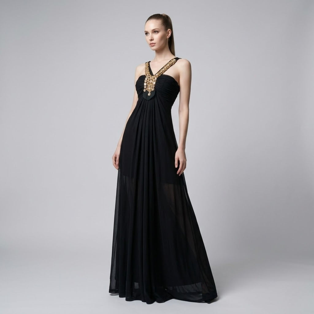 Rhinestone Sequin Halter V-Neck Dress