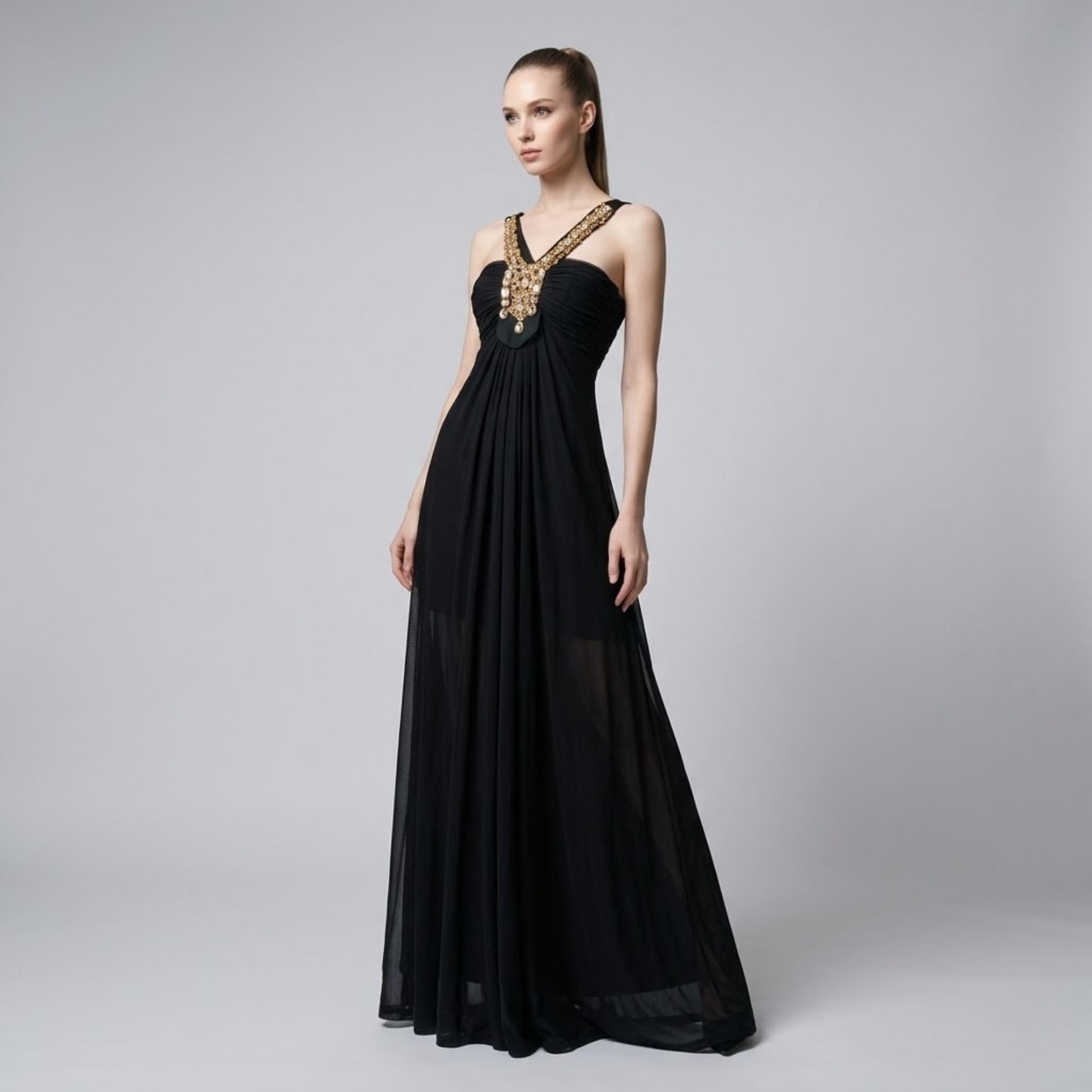 Rhinestone Sequin Halter V-Neck Dress