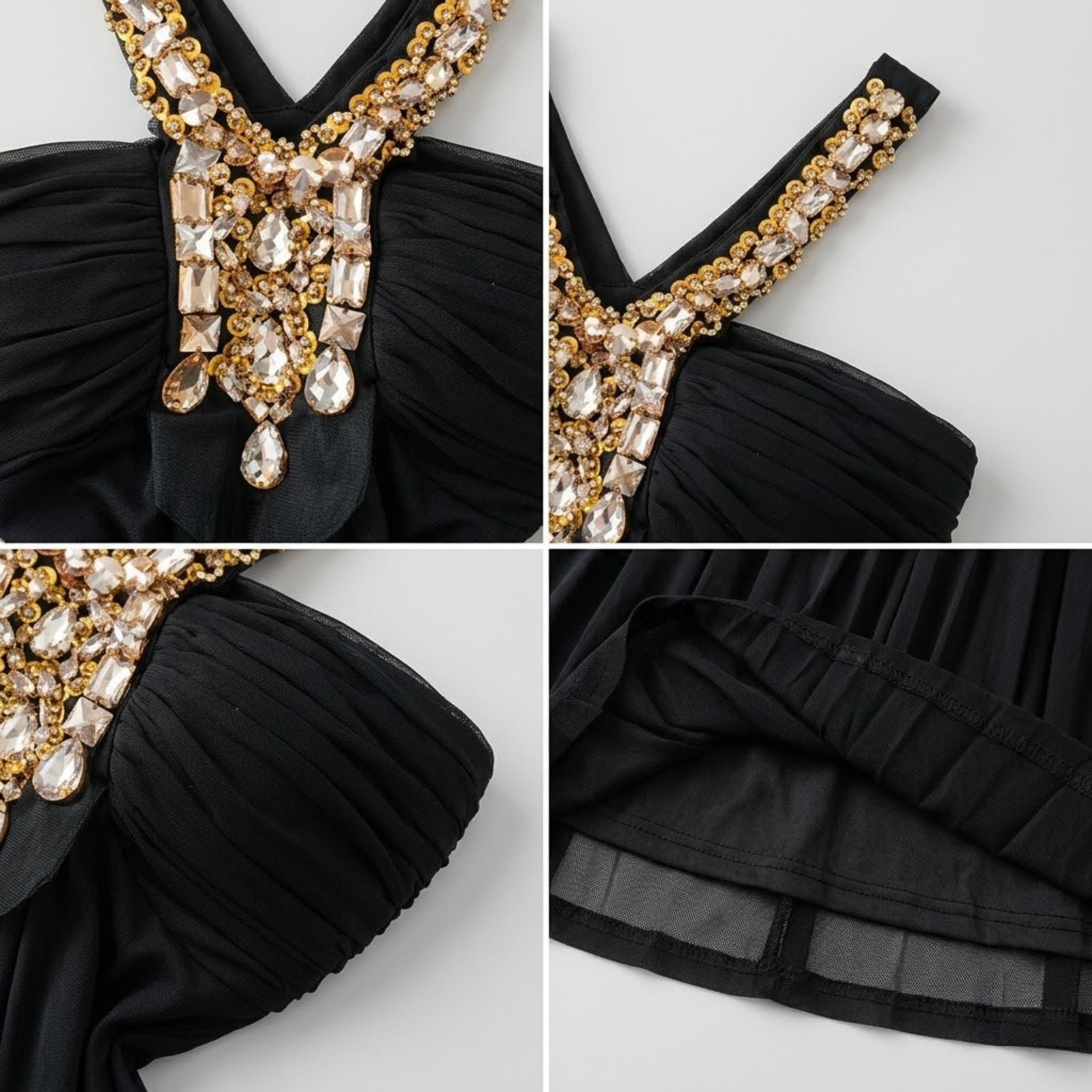 Rhinestone Sequin Halter V-Neck Dress