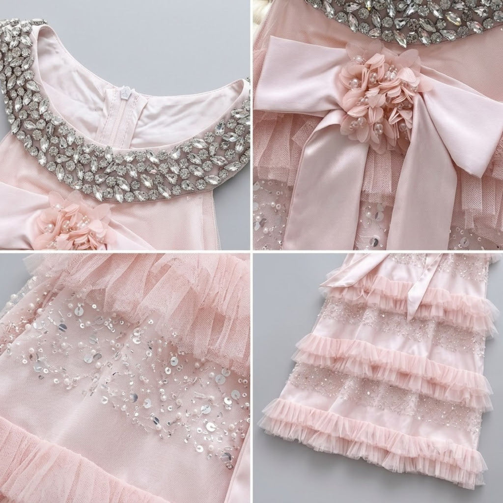 Luxurious Rhinestone Bow Halter Sequin Dress