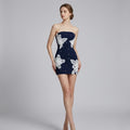 3D Floral Pearl Strapless Bodycon Dress