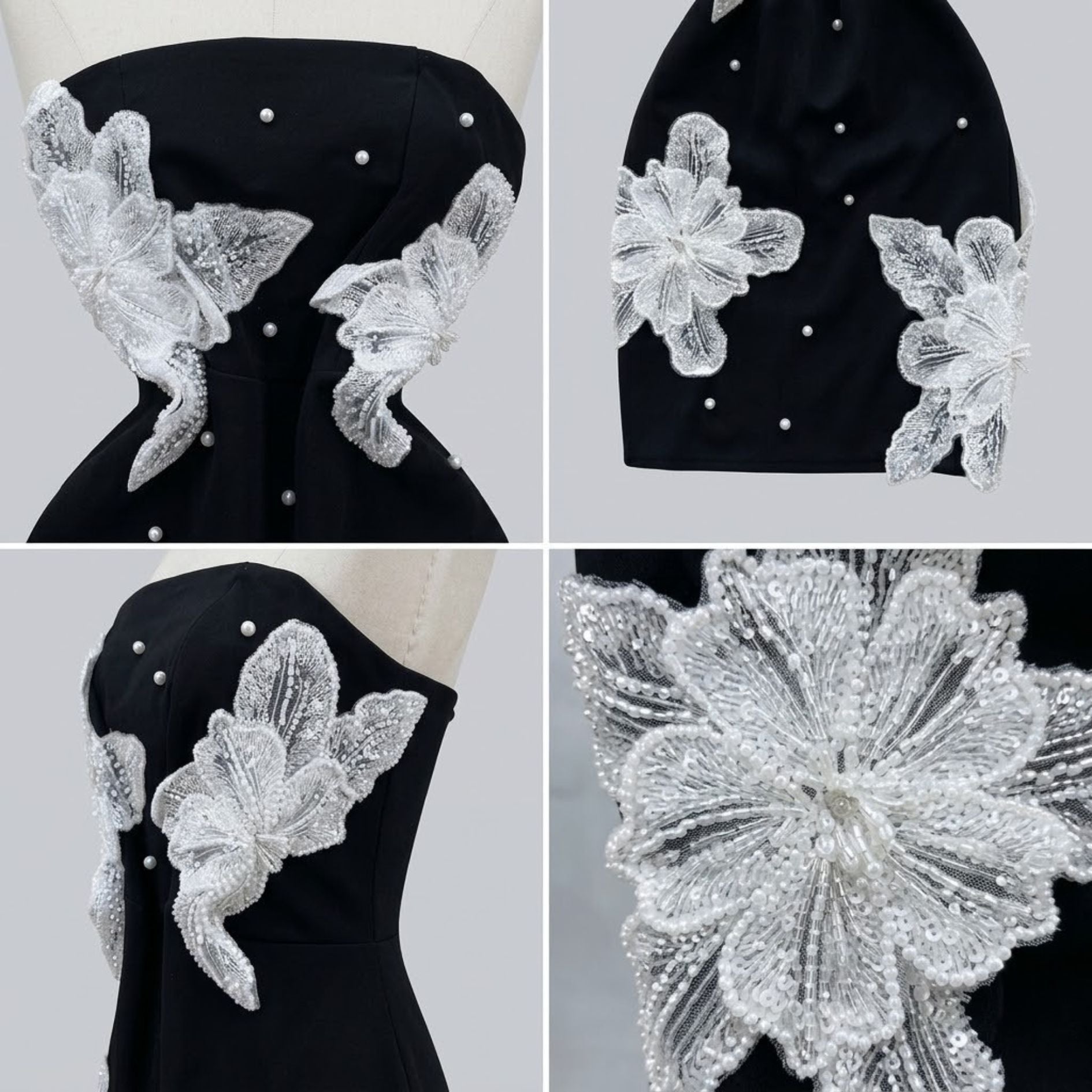 3D Floral Pearl Strapless Bodycon Dress