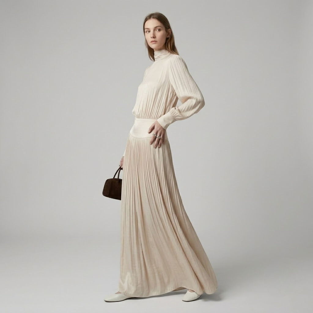 Pleated Long Sleeve Dress
